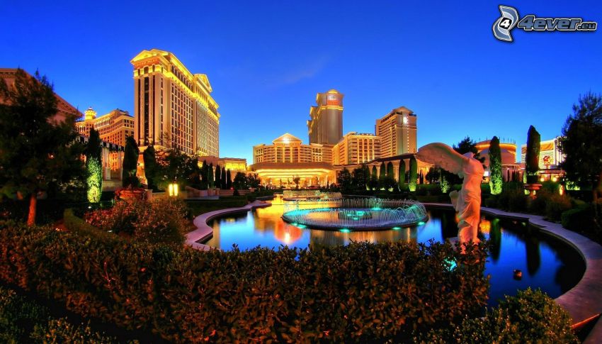 Las Vegas, fountain, houses