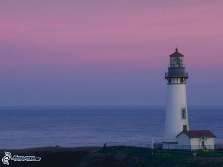 lighthouse, sea, purple sky