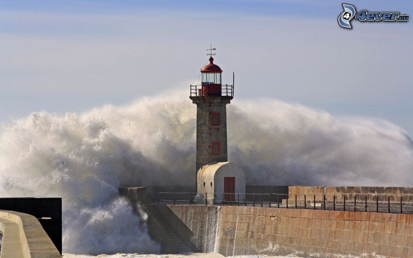 lighthouse, wave