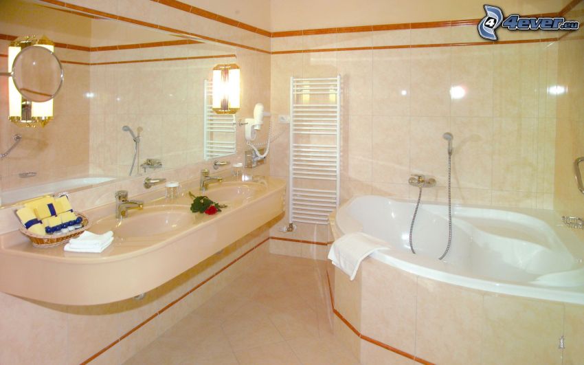 bathroom, bath, washbasins, mirrors