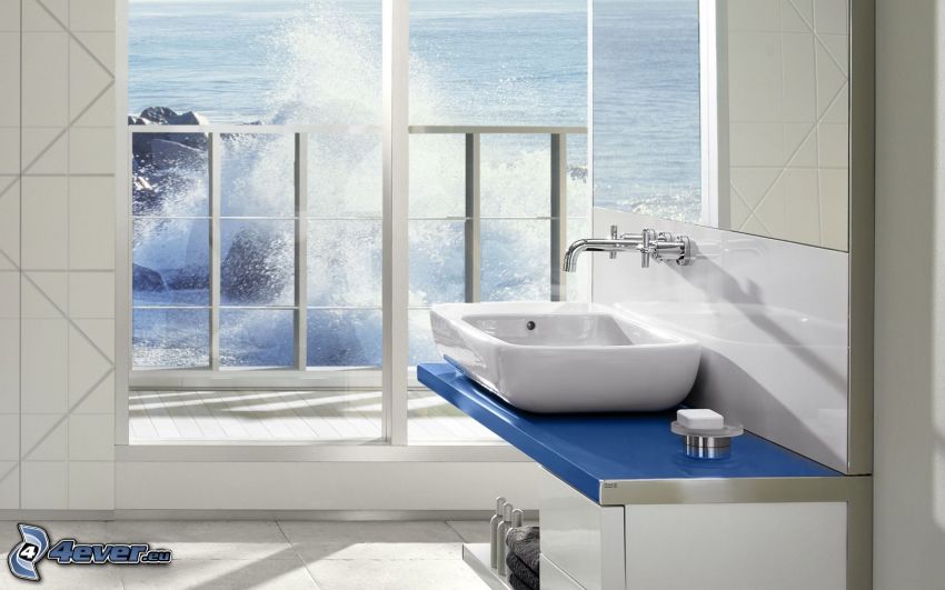 bathroom, wash basin, sea