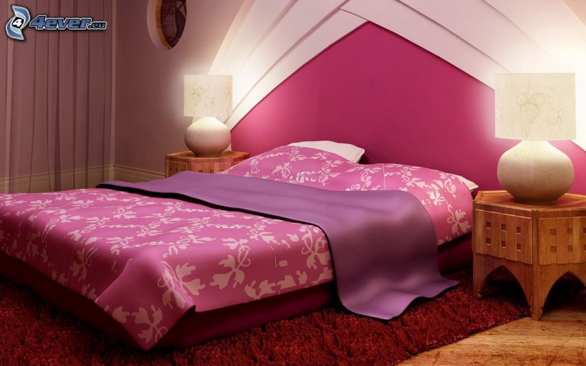 bedroom, double bed, bedside, lamps