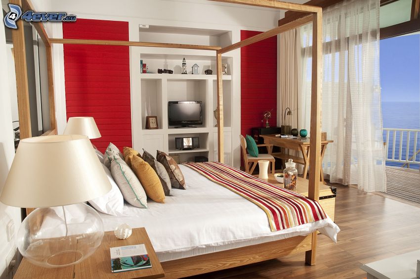 bedroom, double bed, Lamp, window