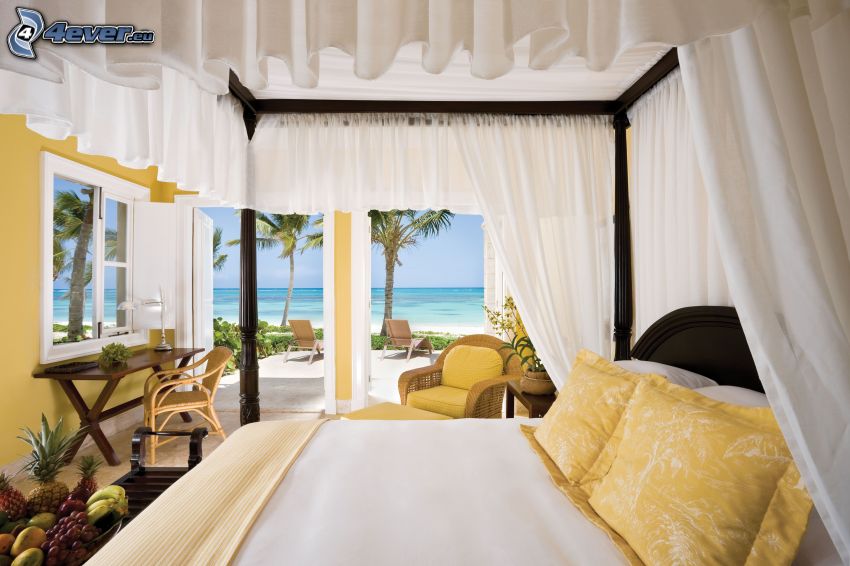 bedroom, double bed, the view of the sea