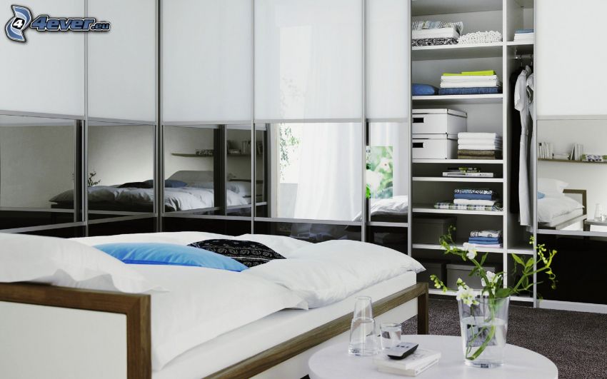 bedroom, wardrobe, double bed