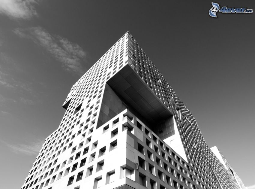 building, black and white