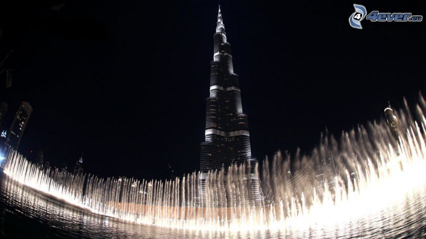 Burj Khalifa, night city, fountain