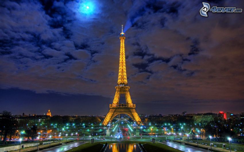 Eiffel Tower, clouds, HDR