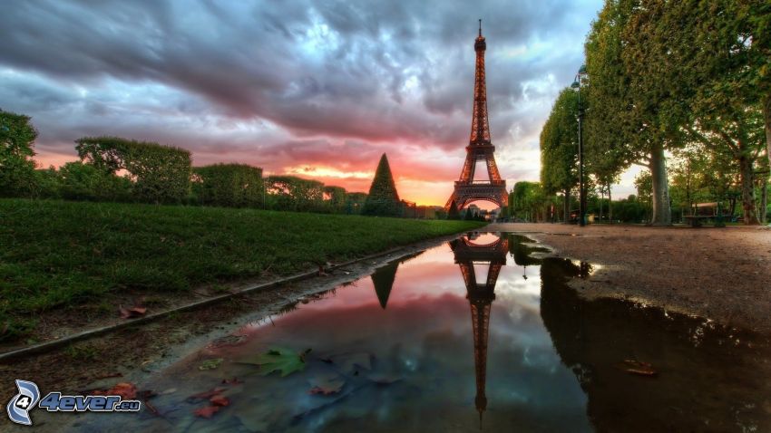 Eiffel Tower, reflection, River