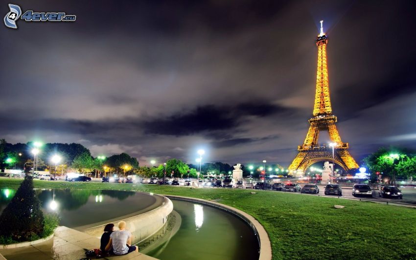 Eiffel Tower at night, Paris, night city