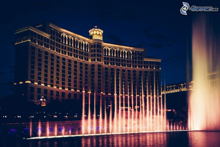 hotel Bellagio, Las Vegas, fountain, night city
