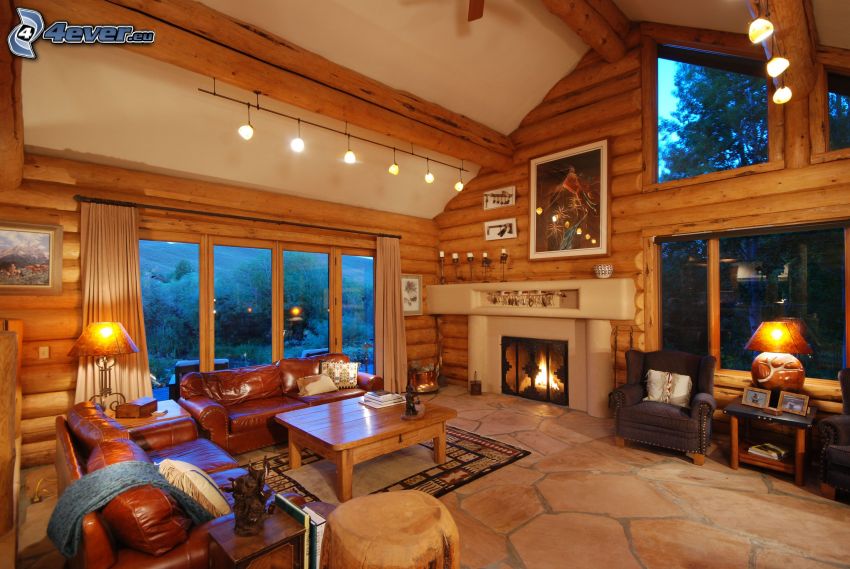 living room, chairs, fireplace, cottage, HDR