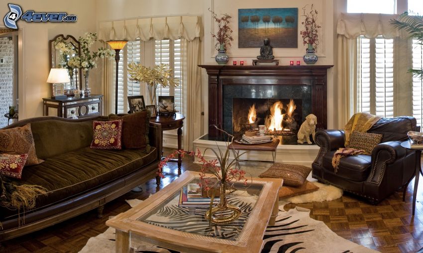 living room, fireplace