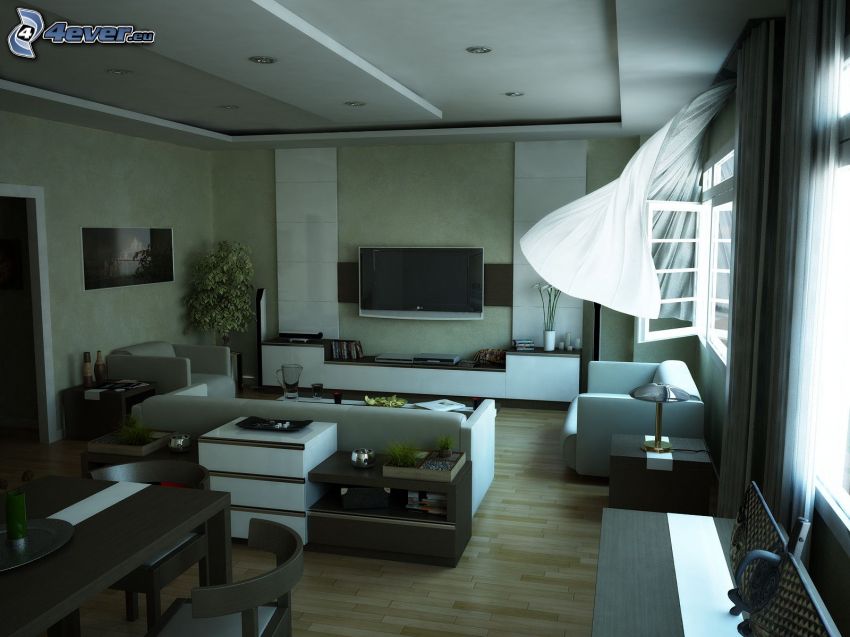 living room, television, window