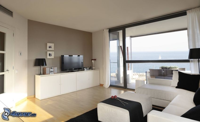 living room, the view of the sea, television