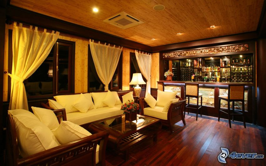 luxurious living room, bar