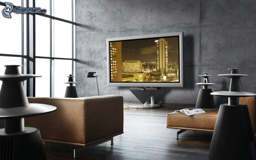 luxurious living room, television