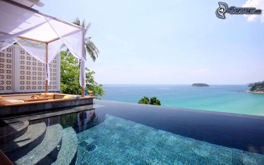 luxury hotel, pool, sea