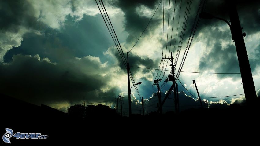 power lines, clouds