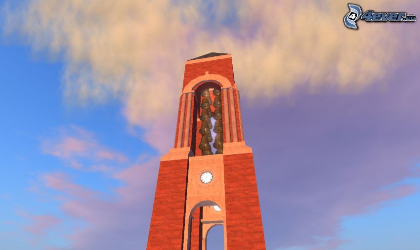 Shafer Tower, bell tower, clouds