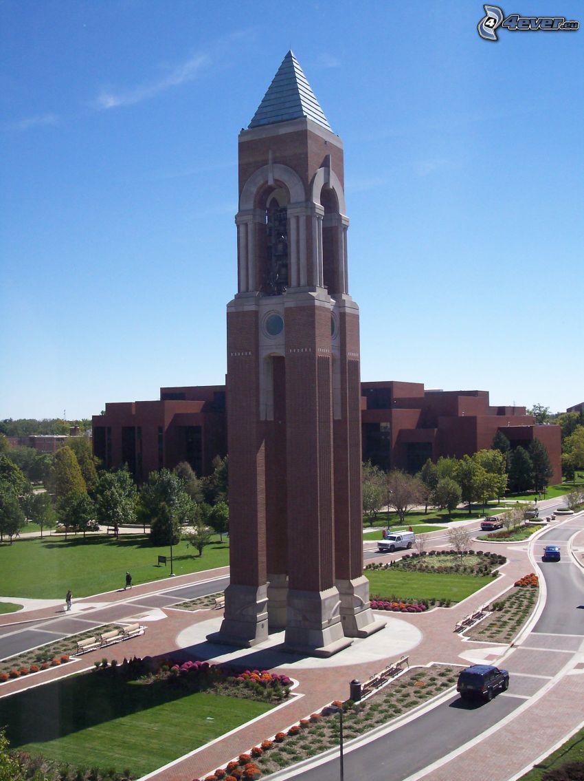 Shafer Tower, bell tower, roundabout