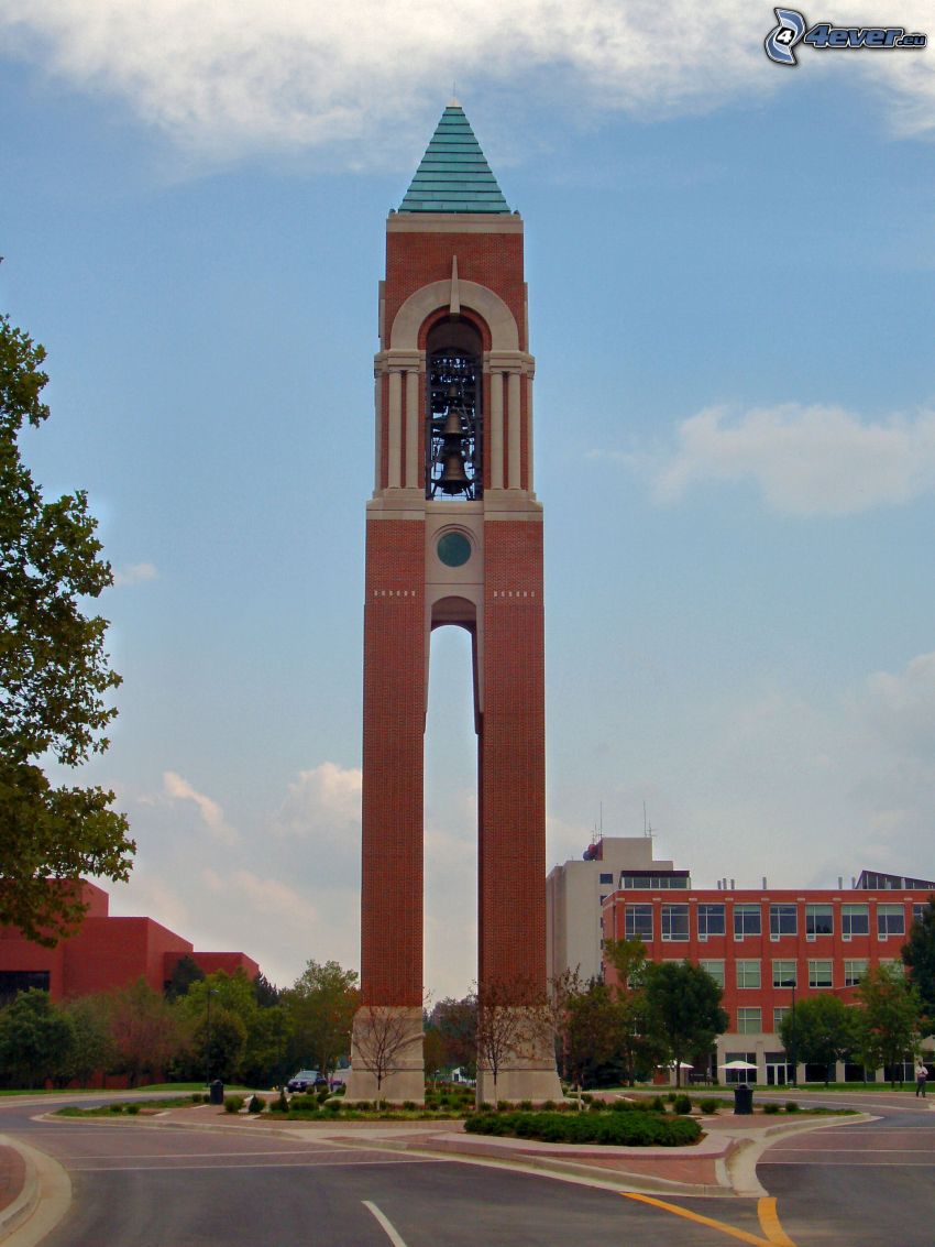 Shafer Tower, bell tower, tower, roundabout