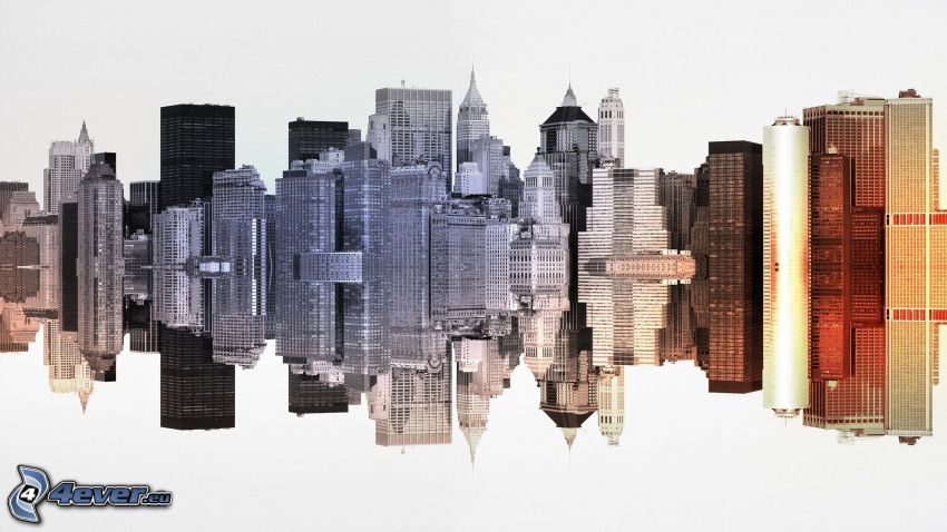 skyscrapers, New York, reflection