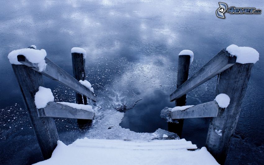 stairs, water, snow