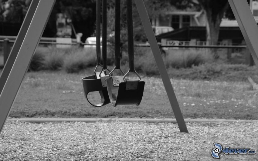 swings, black and white photo