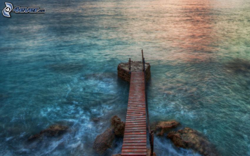wooden bridge, sea, HDR