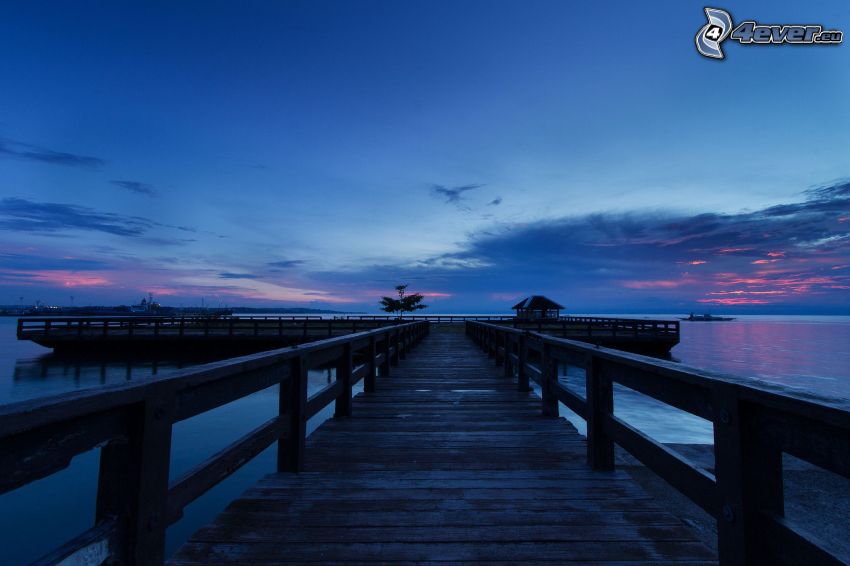 wooden pier, evening sky
