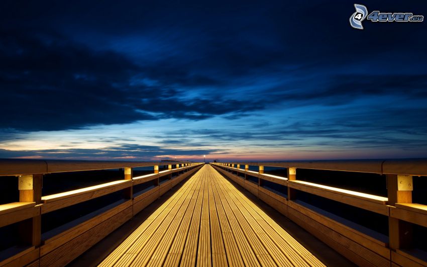 wooden pier, sea, evening dawn