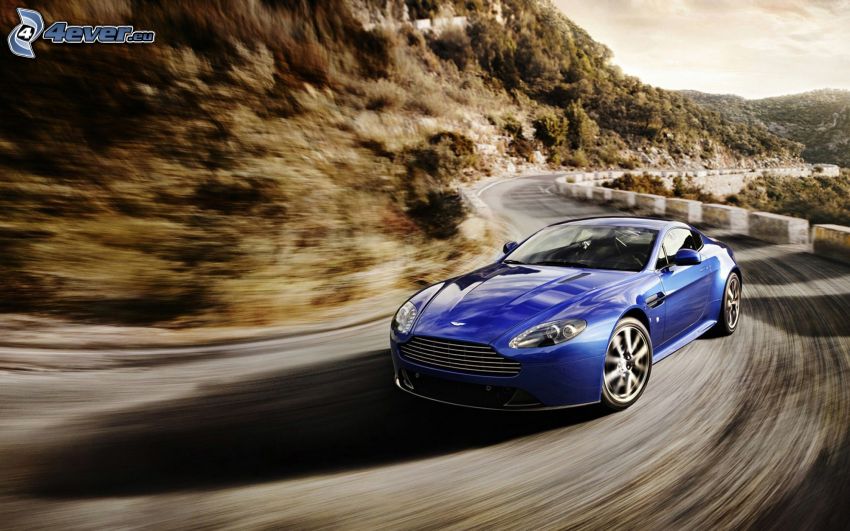 Aston Martin V8 Vantage, speed, road curve