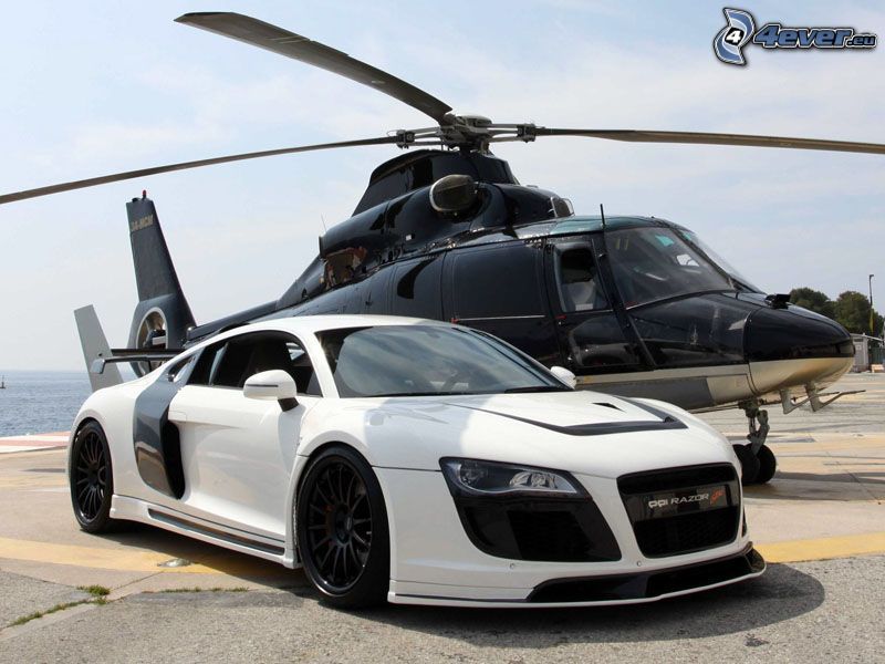 Audi R8, helicopter