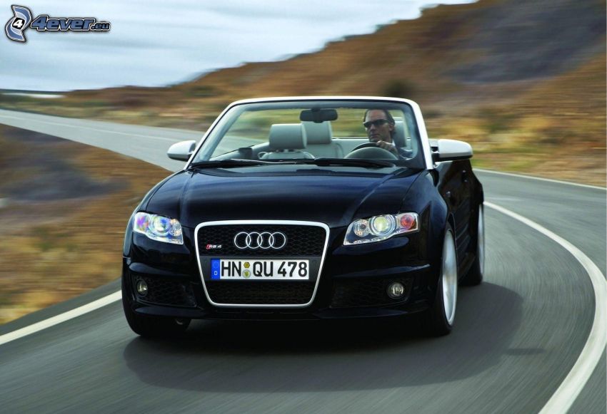 Audi RS4, convertible, speed, road curve