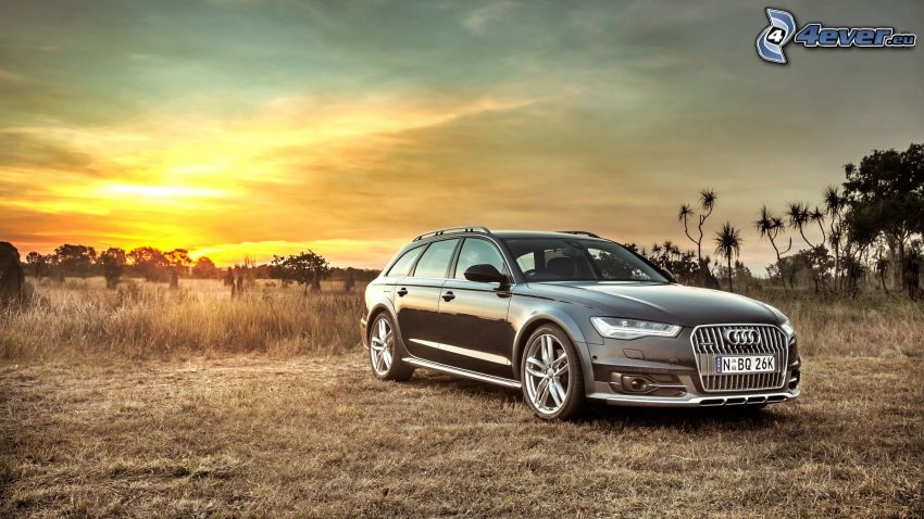 Audi S6, after sunset, meadow