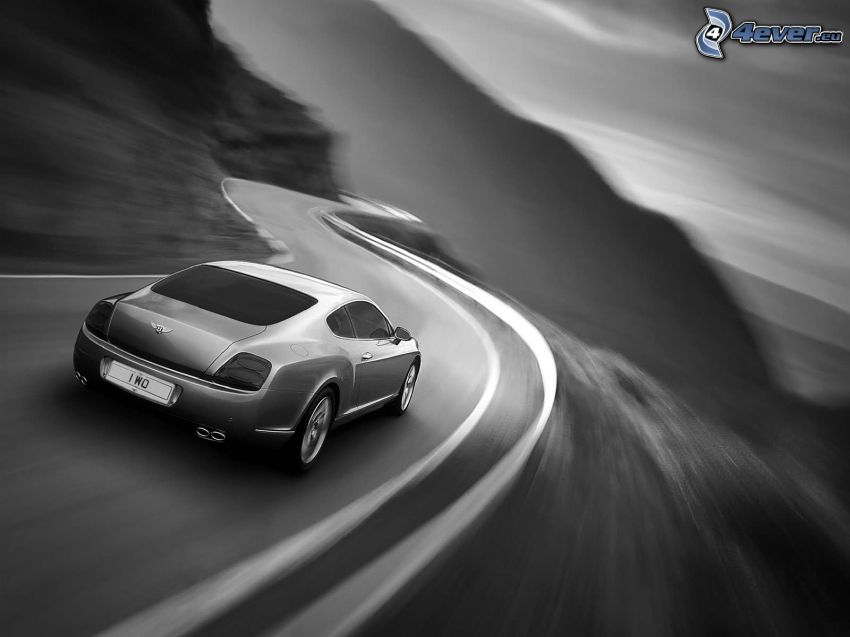 Bentley Continental GT, speed, black and white