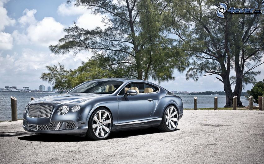 Bentley Continental GT, trees, lake