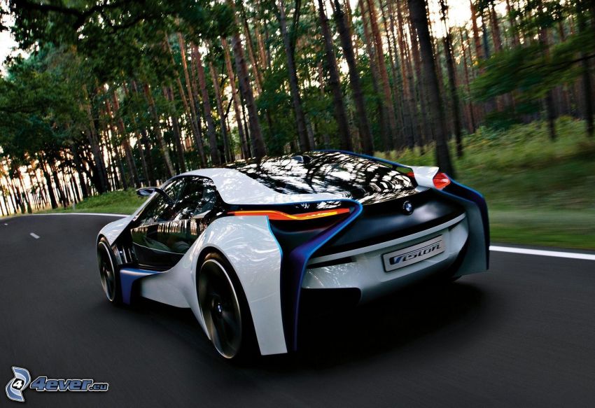 BMW Vision Efficient Dynamics, concept, speed, road through forest