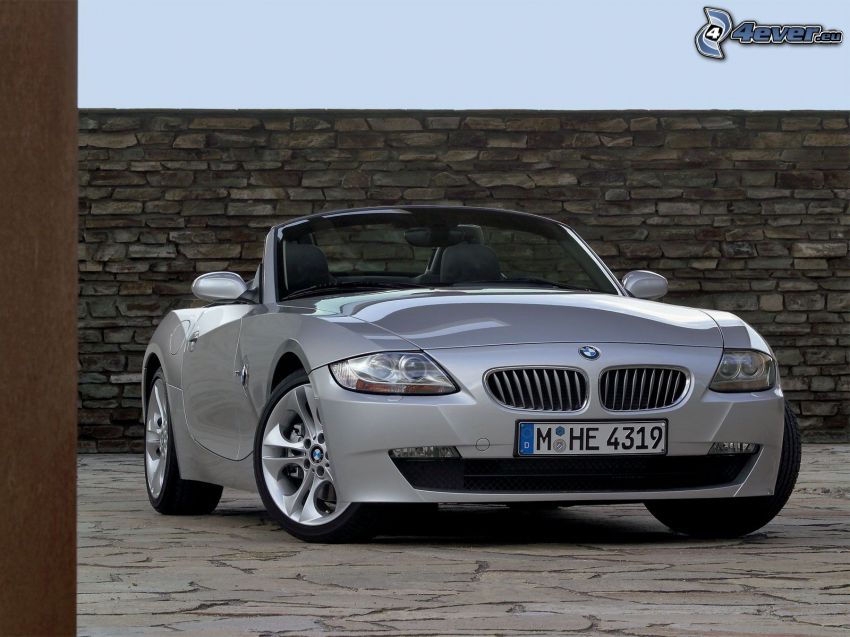 BMW Z4, convertible, stone wall
