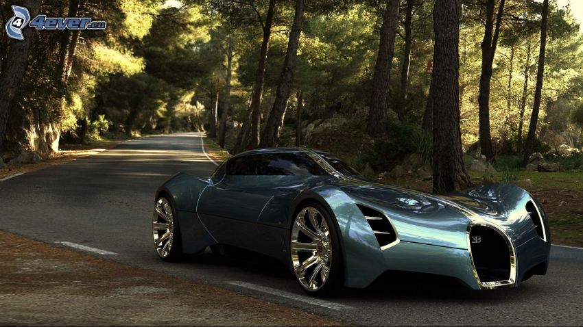 Bugatti Aerolithe Concept, road through forest