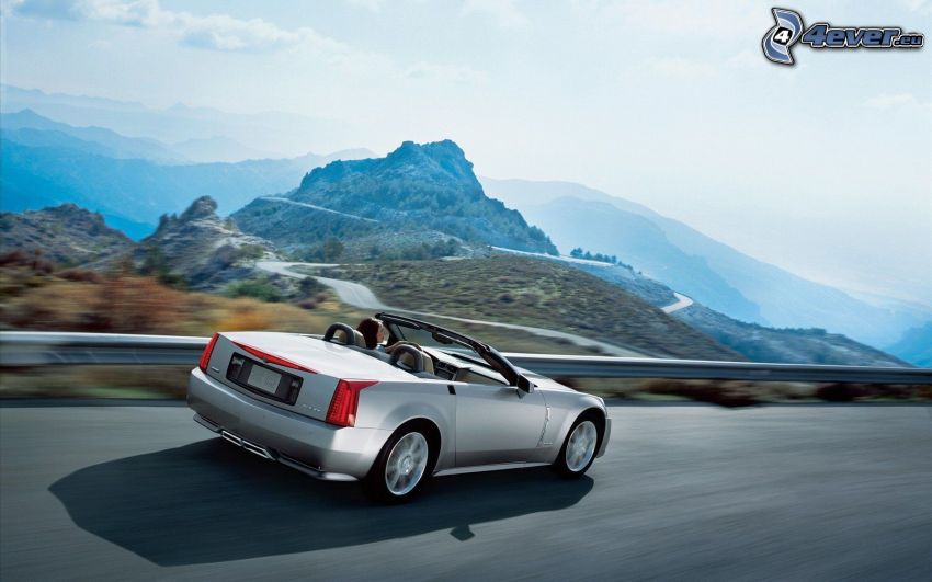 Cadillac XLR, convertible, road, speed, rocky hills