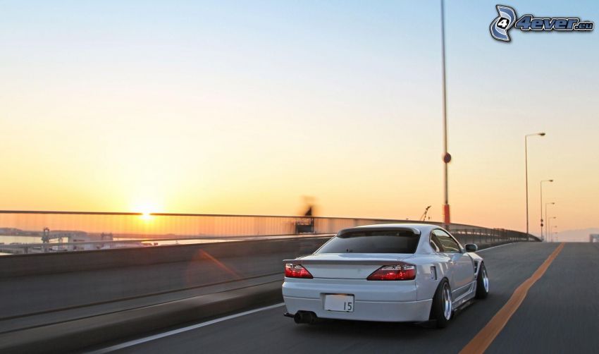car, lowrider, speed, sunset, bridge
