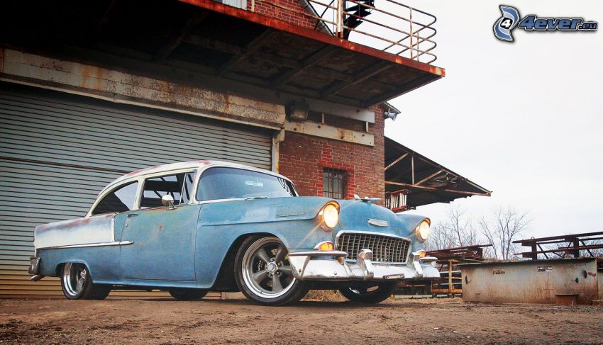 Chevy, oldtimer, old building, 1955