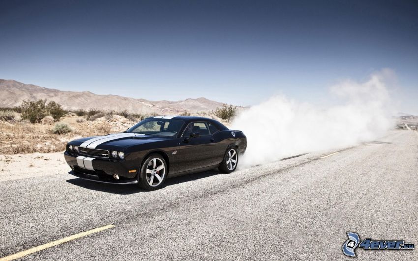 Dodge Challenger SRT, smoke, road