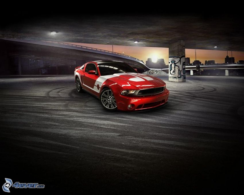 Ford Mustang, under the bridge