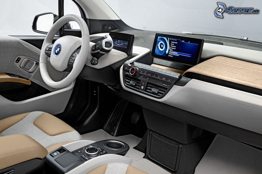 interior BMW i3, navigation, steering wheel