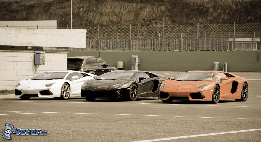 Lamborghini Aventador, car park, wire fence
