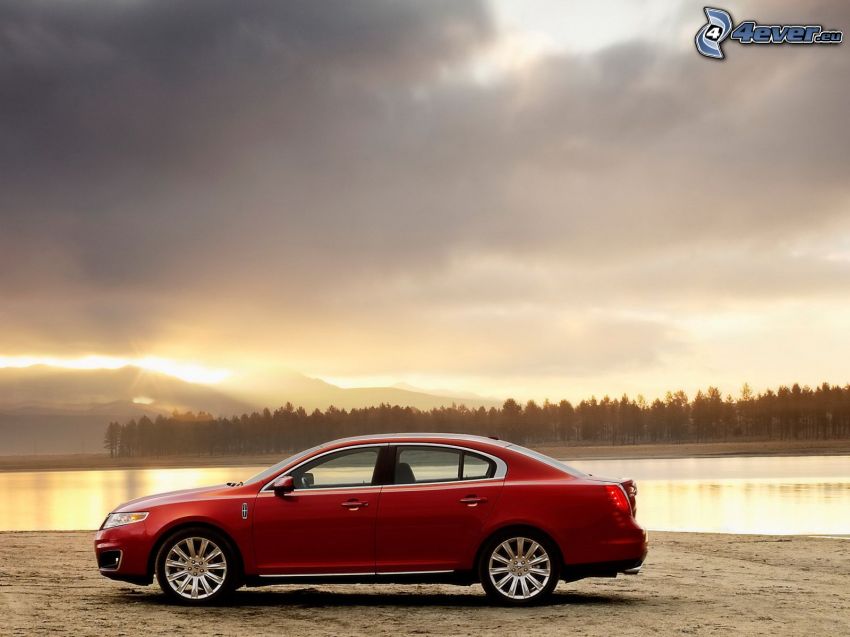Lincoln MKS, sunset at the lake, clouds