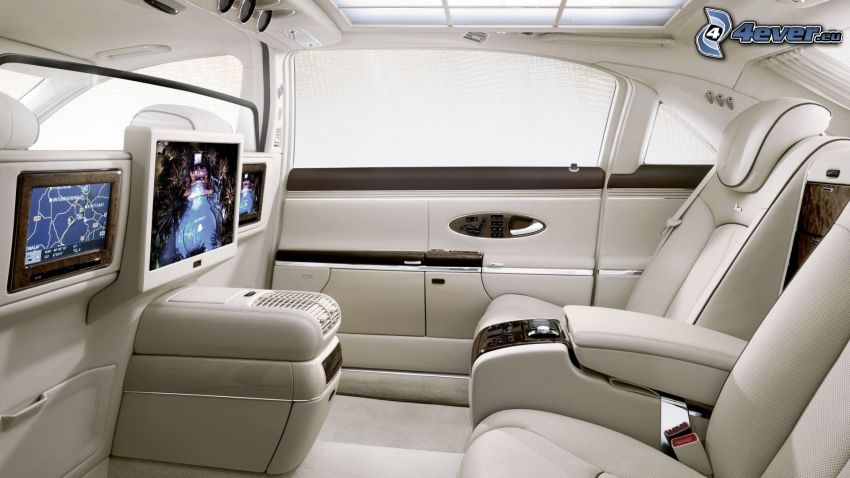 Mercedes, interior, television, sofa